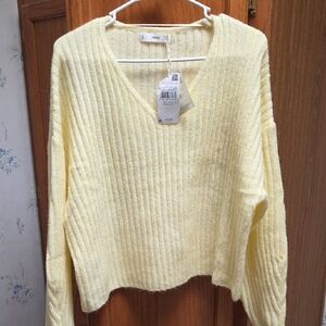 Mango Soft Yellow V-Neck Sweater NWT